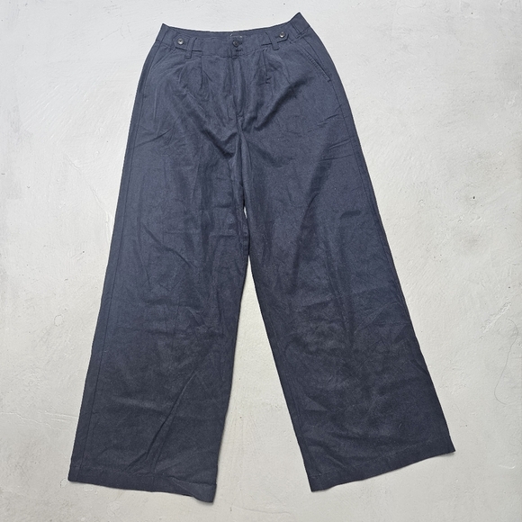 Madewell Palazzo Wide Legged Relaxed  Pants Lenin Blend True Navy Blue Sz 6 - Picture 2 of 16